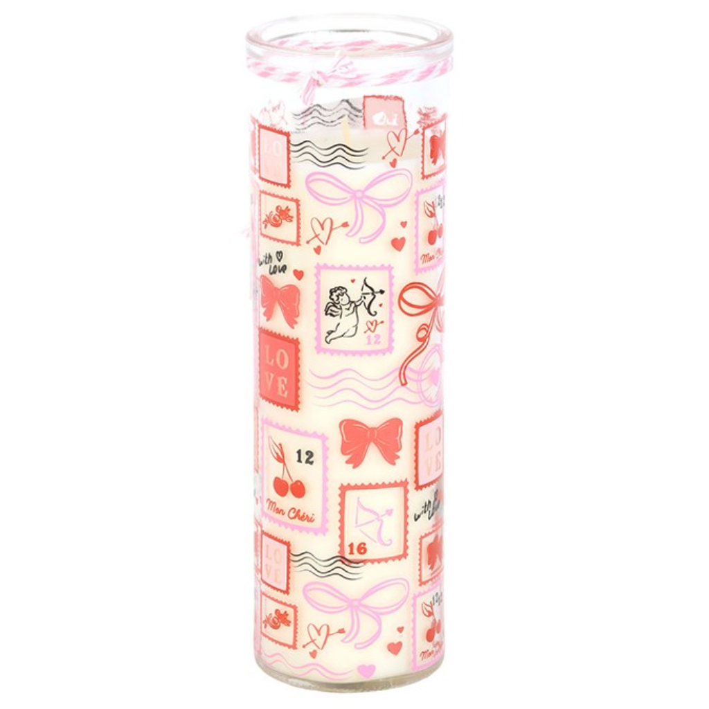 Tubevormige geurkaars met postzegels