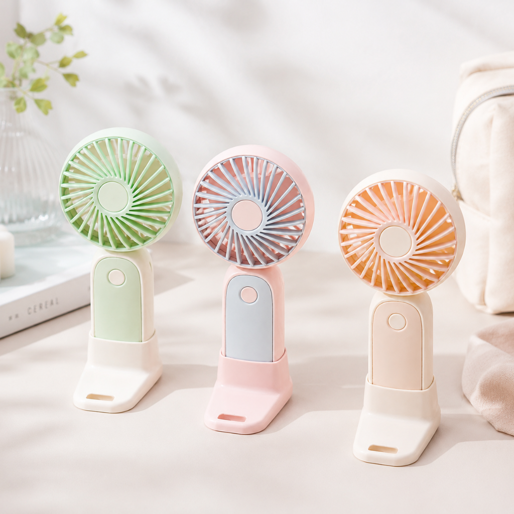 Draagbare mini ventilator met telefoonhouder