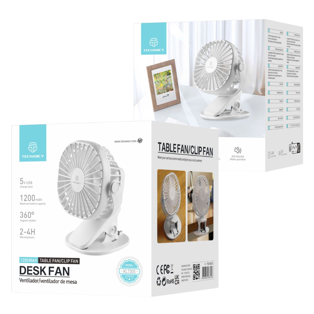 USB Oplaadbare Bureauventilator met Klem