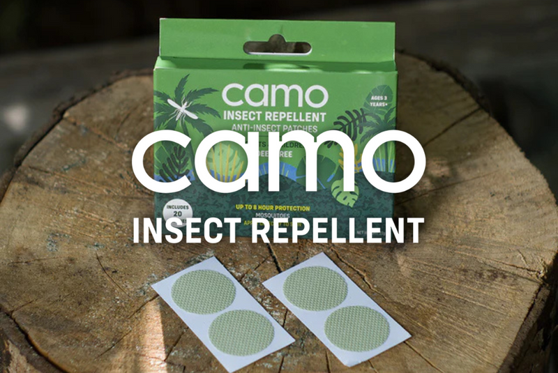Camo insect repellent patches met het logo over van camo insect repellent