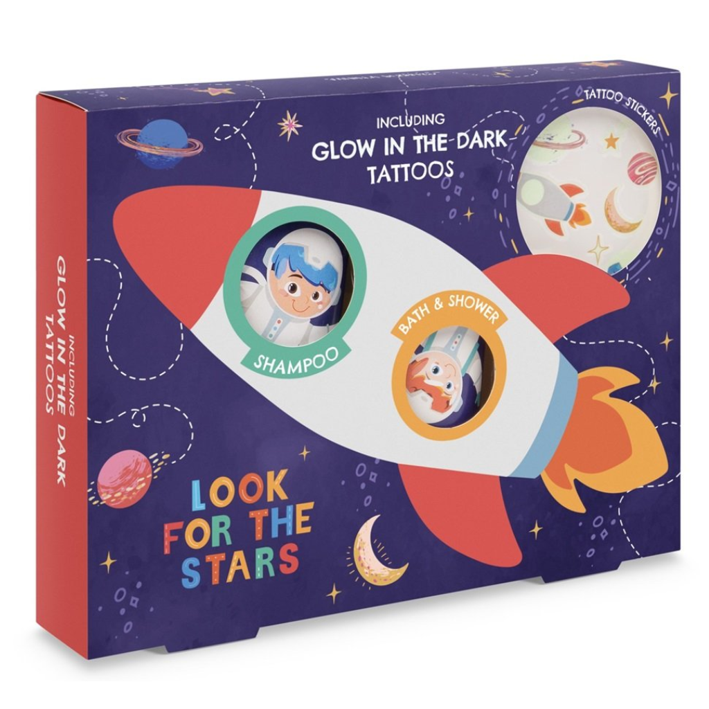 Geschenkset galaxy met badproducten & tattoo's