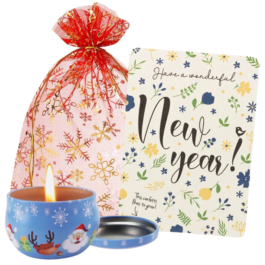 Kerstzakje met bloeikaart en kaarsje