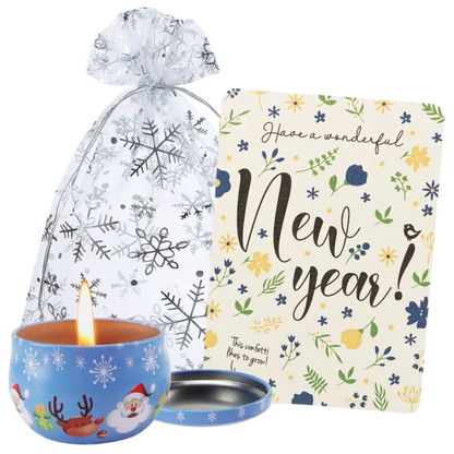 Kerstzakje met bloeikaart en kaarsje