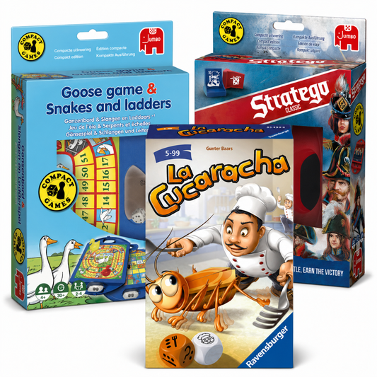 2+1 GRATIS - Reisspellen set Stratego, La Cucaracha, ganzenbord en Slangen & ladders