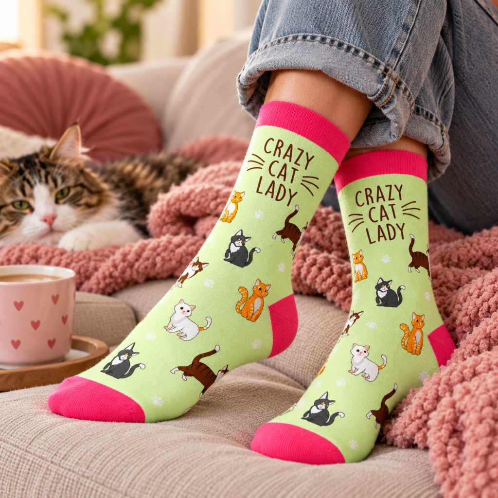 1 Paar sokken - Crazy Cat Lady - maat 38-45