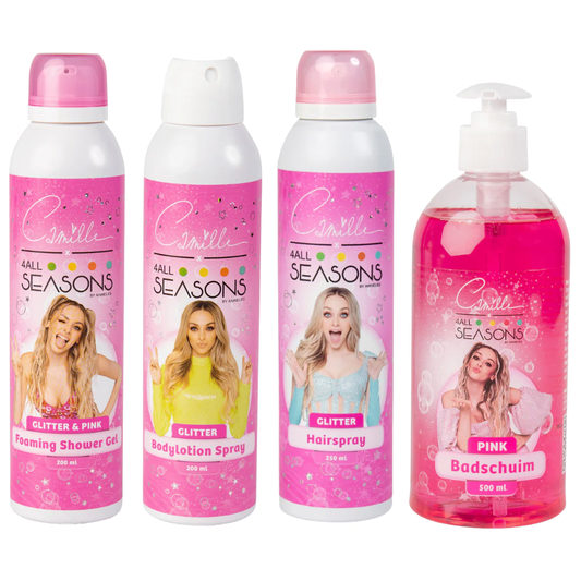 Camille Pink Glitter shower gel & bodylotion + GRATIS Badschuim & Haarspray