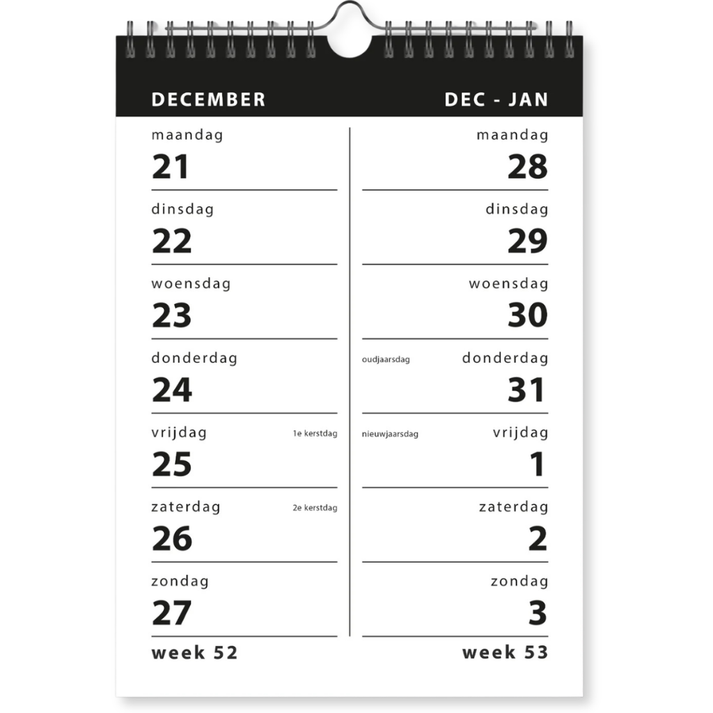 Spiraalkalender 2-weeks A4 2027 - 14 maanden