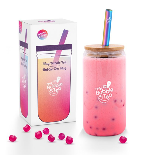 Bubble tea mok met bamboe deksel en rietje