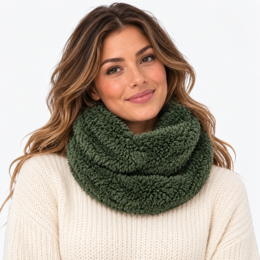 Groene colsjaal gedragen