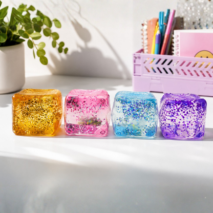 Squishy cube fidget glitter