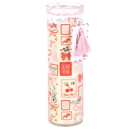 Tubevormige geurkaars met postzegels