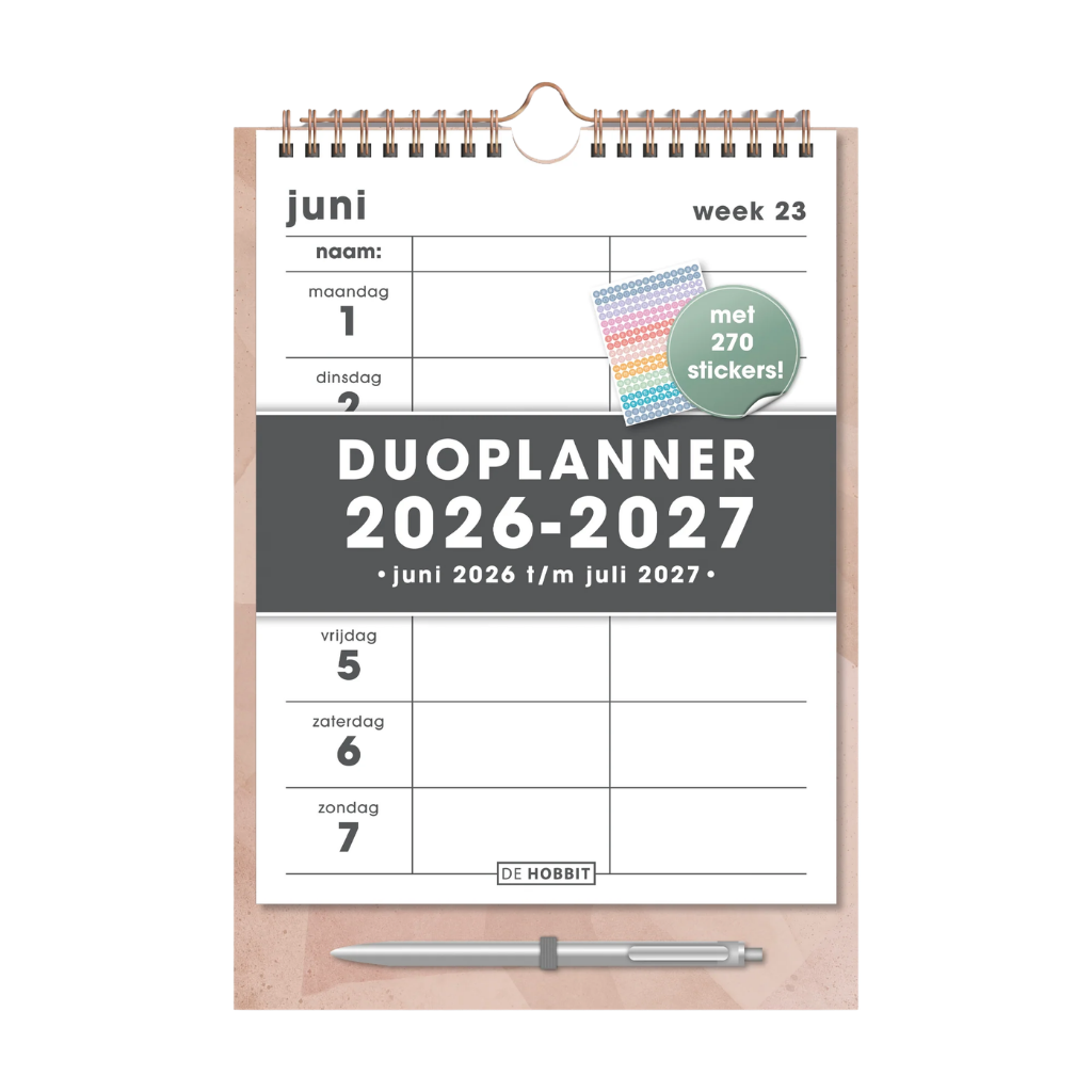 Duoplanner met stickers 2026-2027 A4 Abstract oudroze