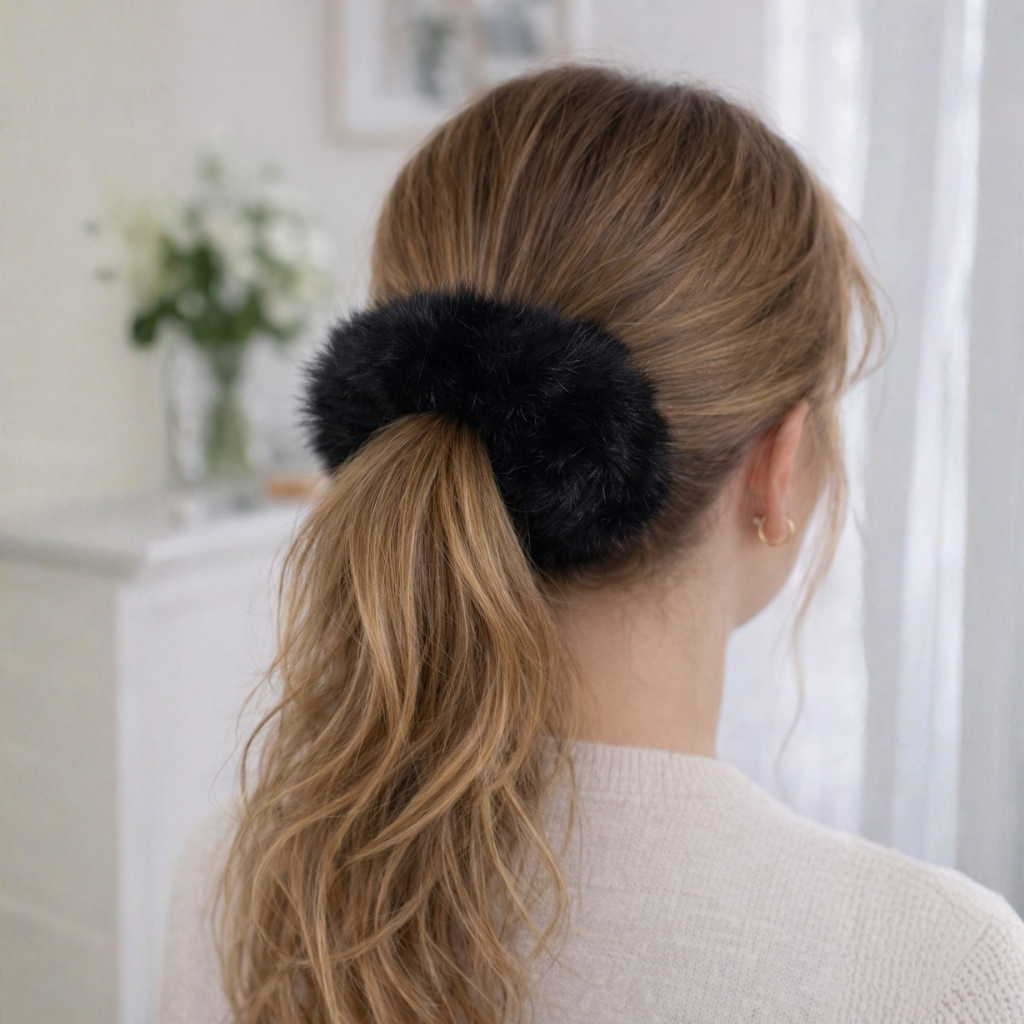 Scrunchie XL van imitatiebond zwart