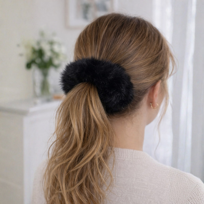 Scrunchie XL van imitatiebond zwart