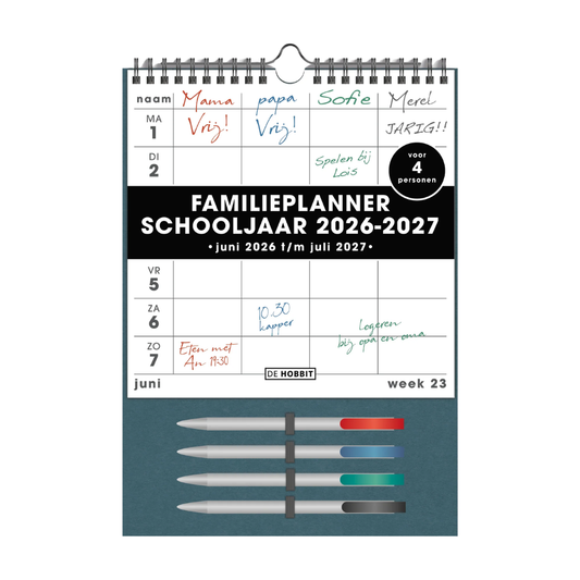 Familieplanner met markers 2026-2027 A4 Wit