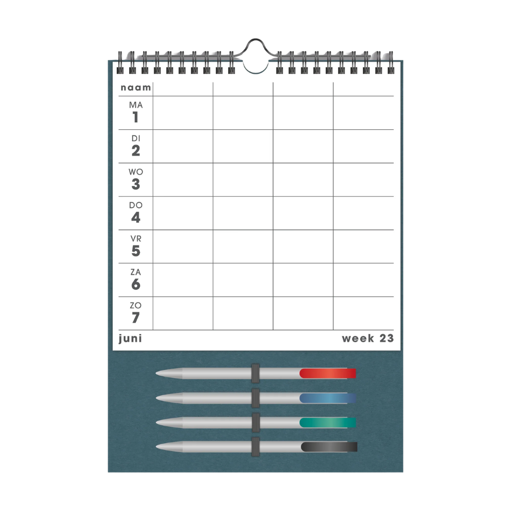 Familieplanner met markers 2026-2027 A4 Wit