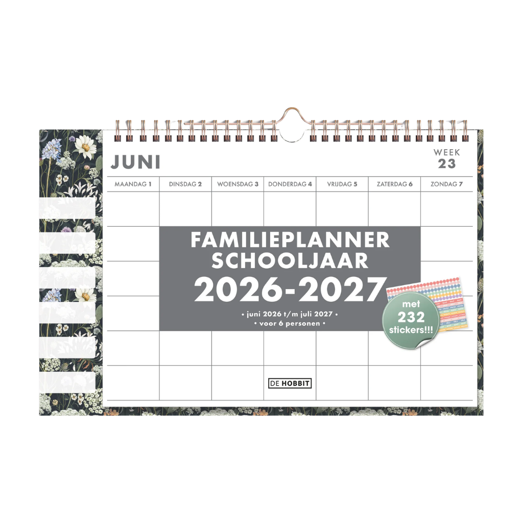 Familieplanner met stickers 2026-2027 A4 Weidebloemen