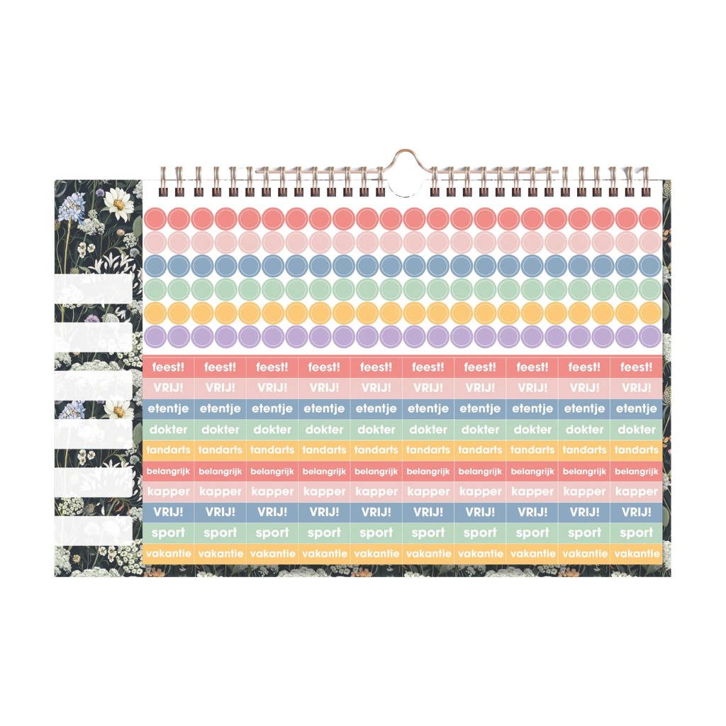 Familieplanner met stickers 2026-2027 A4 Weidebloemen