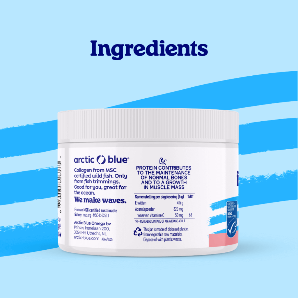 Puur collageen poeder van vis met vitamine C  – Aardbei