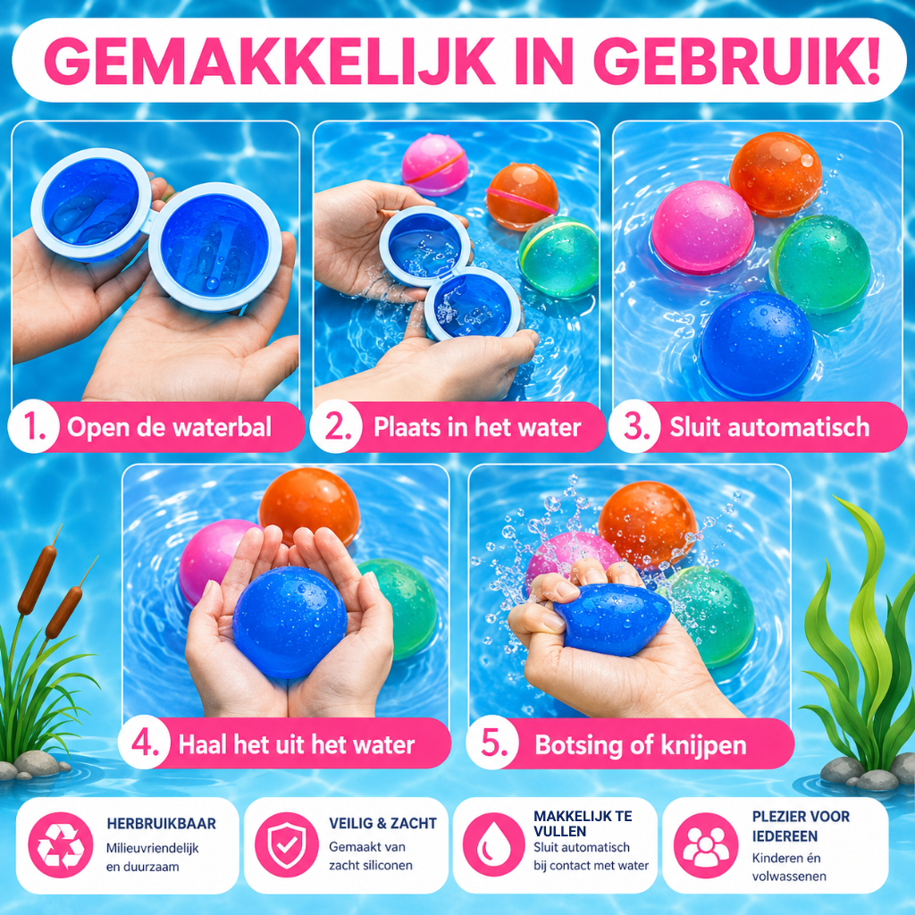 Hervulbare waterballonnen - Zelfsluitend 6 stuks