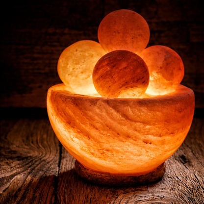 Himalaya zoutlamp met 4 massageballen van zoutsteen