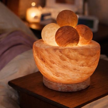 Himalaya zoutlamp met 4 massageballen van zoutsteen