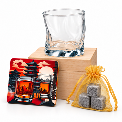 Japans Whiskyglas Geschenkset met Koelstenen & Onderlegger
