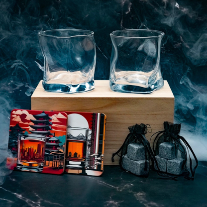 Japans Whiskyglas Geschenkset met Koelstenen & Onderlegger