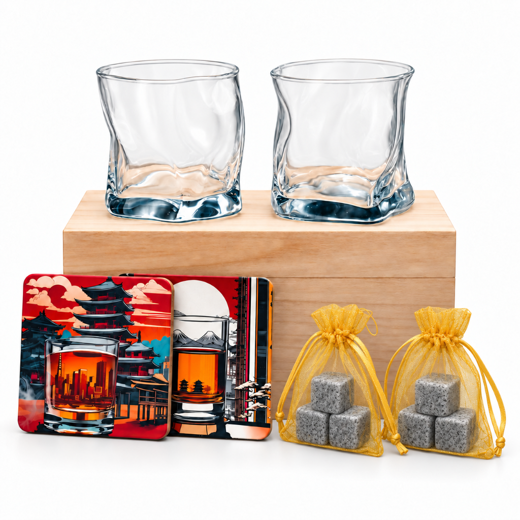 Japans Whiskyglas Geschenkset met Koelstenen & Onderlegger