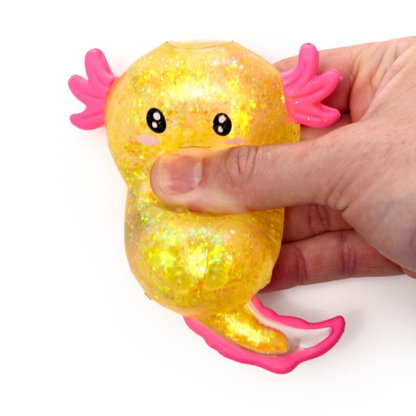 Knijpbare glitter axolotl stressbal