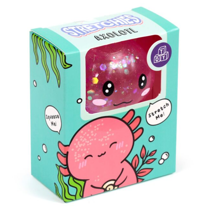 Knijpbare glitter axolotl stressbal