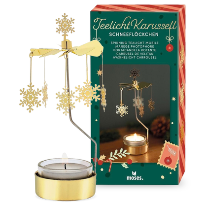 Kerst theelicht carrousel sneeuwvlok - Goud