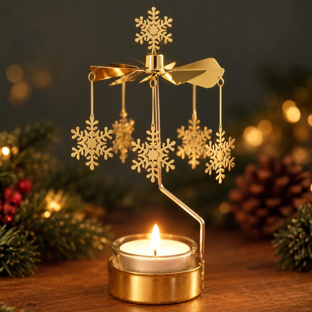 Kerst theelicht carrousel sneeuwvlok - Goud