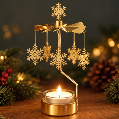 Kerst theelicht carrousel sneeuwvlok - Goud