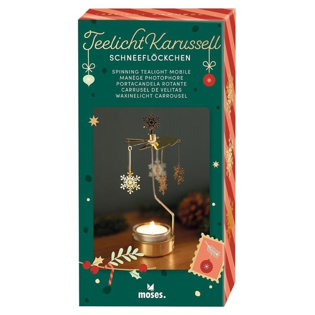 Kerst theelicht carrousel sneeuwvlok - Goud