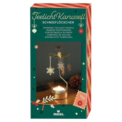 Kerst theelicht carrousel sneeuwvlok - Goud