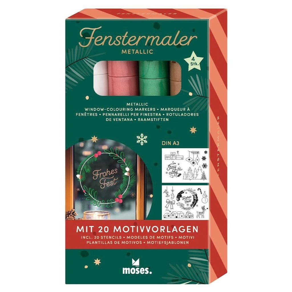 Metallic raamstiften sterren 4 in set