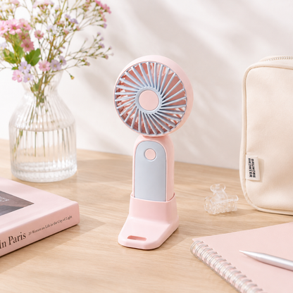 Draagbare mini ventilator met telefoonhouder