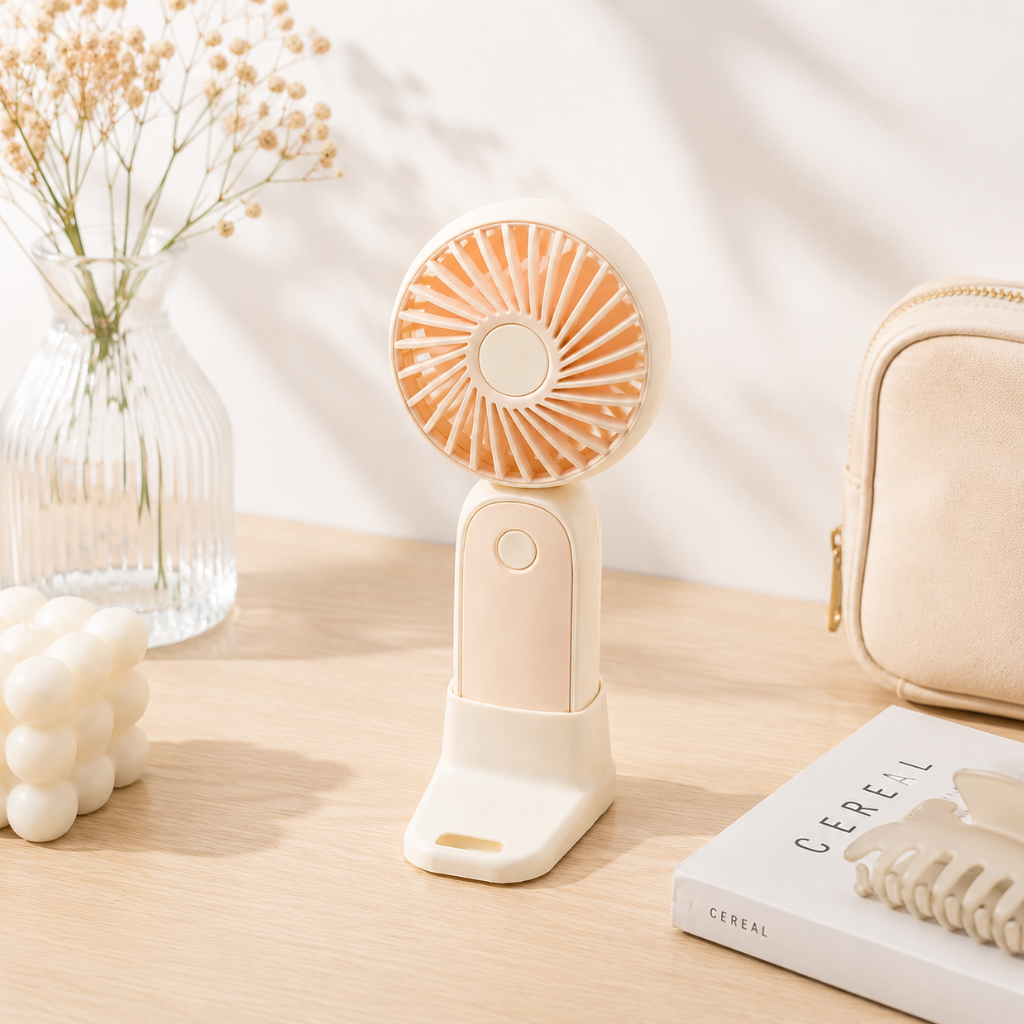 Draagbare mini ventilator met telefoonhouder