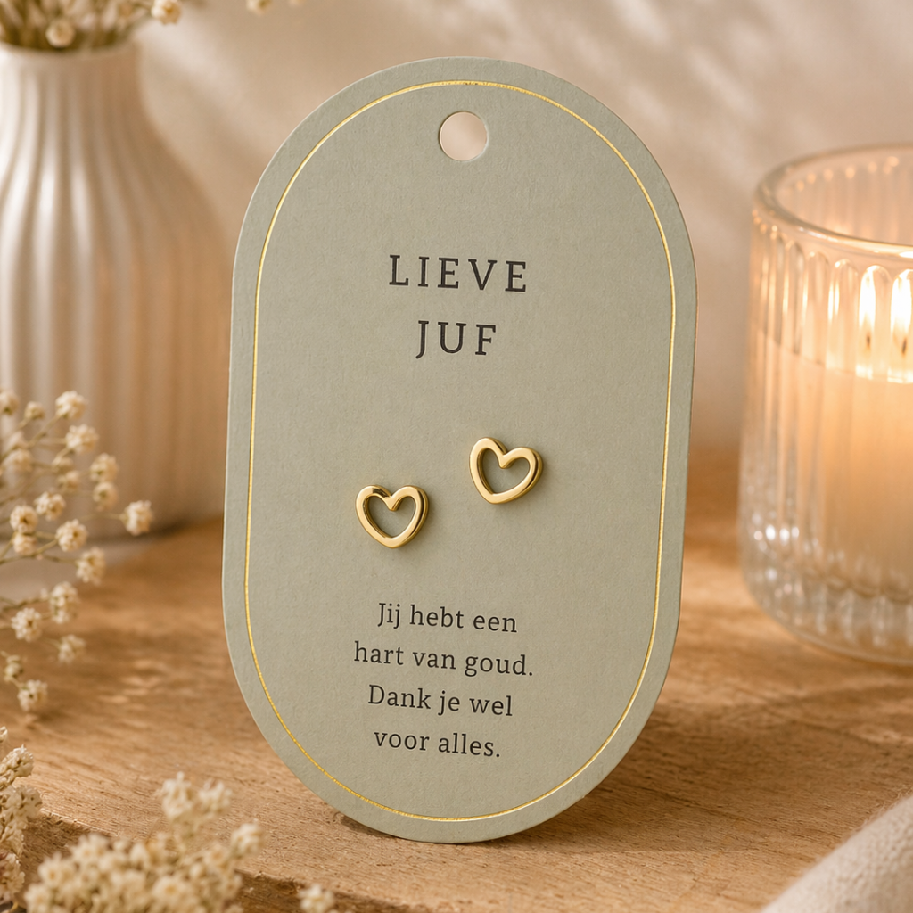 Oorbellen gouden hartjes - Lieve juf