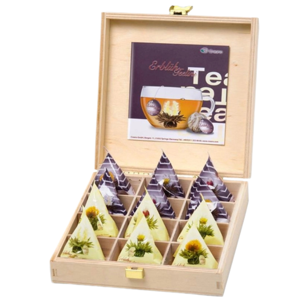 Houten geschenkset - Mix zwarte en witte thee(bloemen)