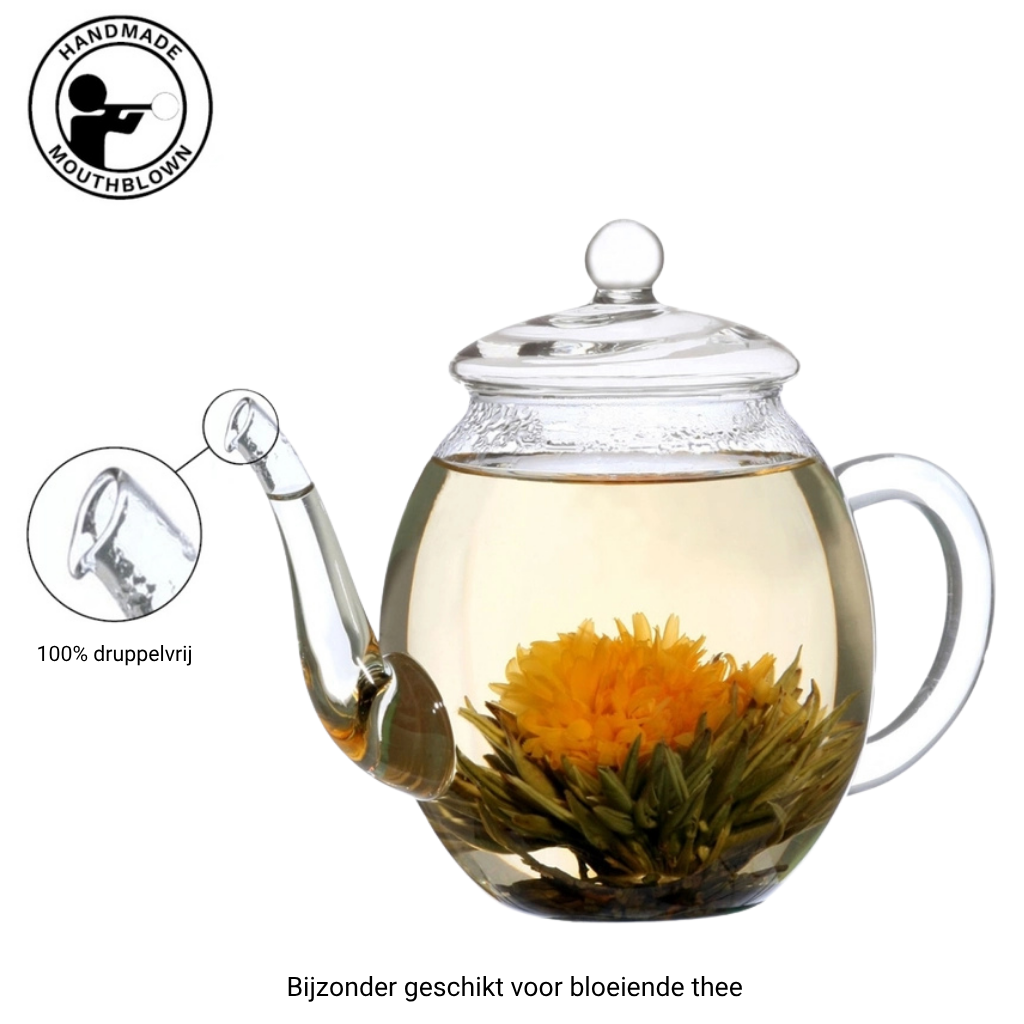 Handgemaakte glazen theepot met deksel 500 ml