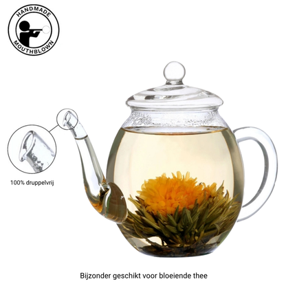 Handgemaakte glazen theepot met deksel 500 ml