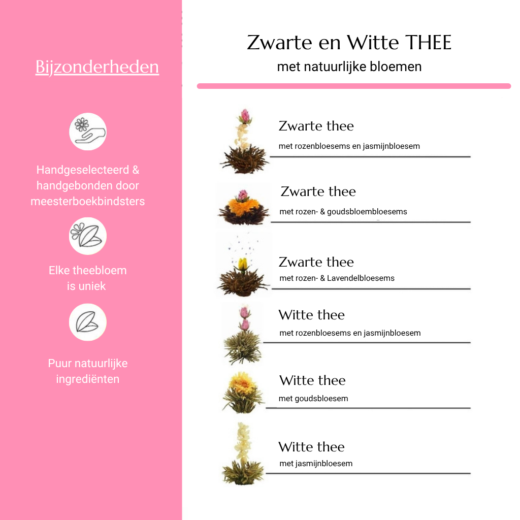 Geschenkset - Mix zwarte en witte thee(bloemen) + theepot 500 ml
