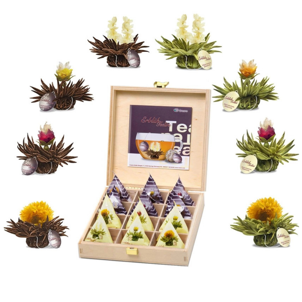Houten geschenkset - Mix zwarte en witte thee(bloemen)