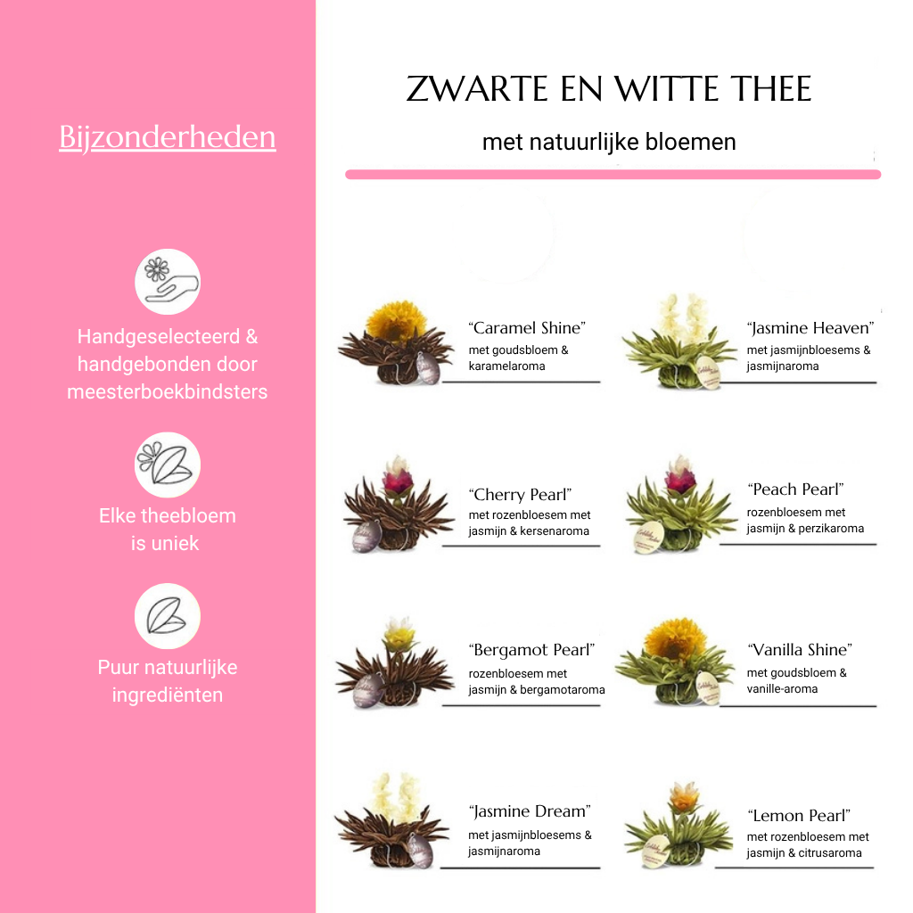 Houten geschenkset - Mix zwarte en witte thee(bloemen)