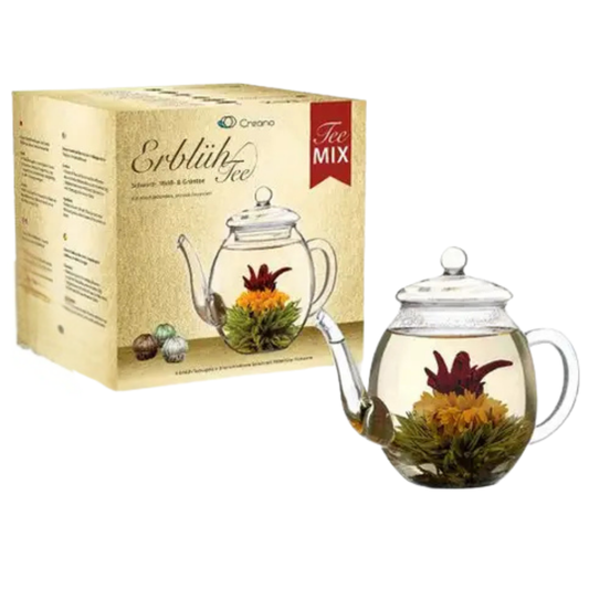 Geschenkset - Mix zwarte, witte en groene thee(bloemen) + theepot 500 ml