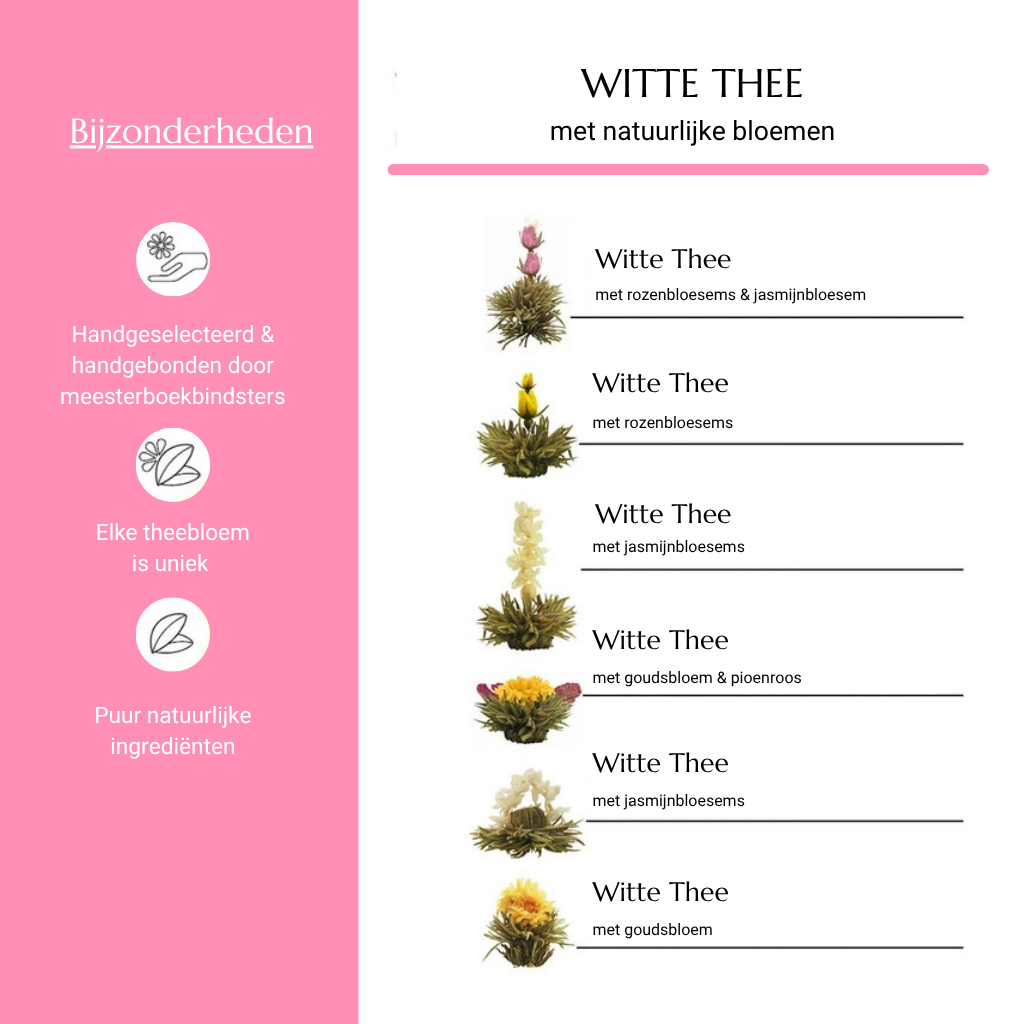 Houten geschenkset - Witte thee(bloemen) en theepot 500 ml