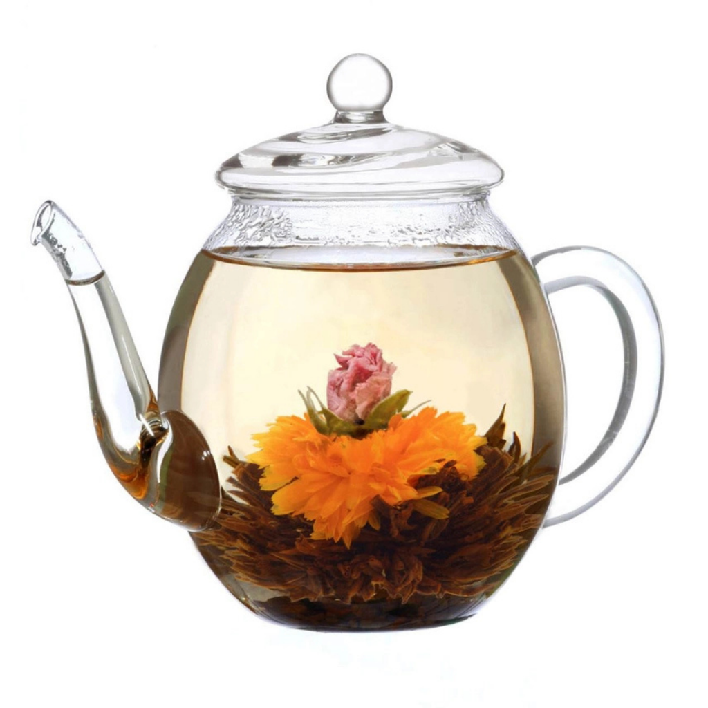 Houten geschenkset - Zwarte thee(bloemen) en theepot 500 ml