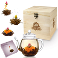 Houten geschenkset - Zwarte thee(bloemen) en theepot 500 ml